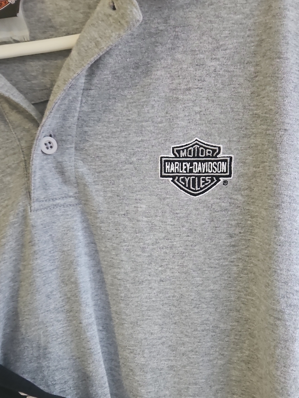 Harley Davidson long sleeve gray collared 3 button polo.